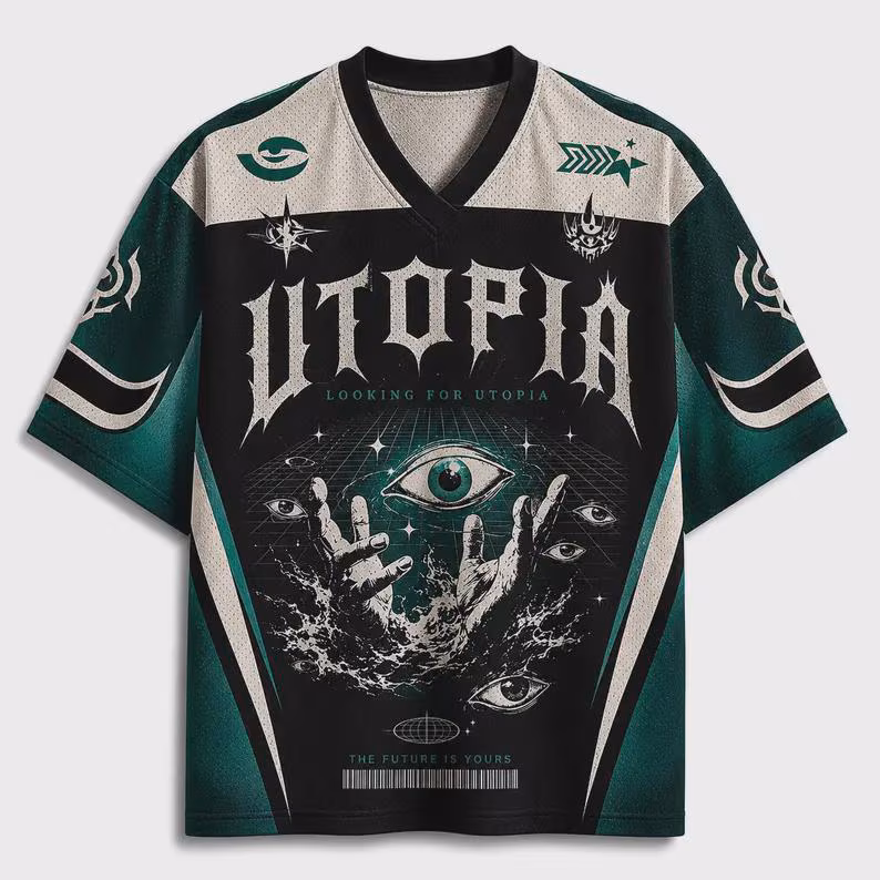 Utopia Eye Graphic Jersey – Gothic Streetwear Baseball Shirt