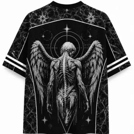 Gothic Angel Jersey – Dark Skeleton Wing Graphic Streetwear Shirt - Image 2