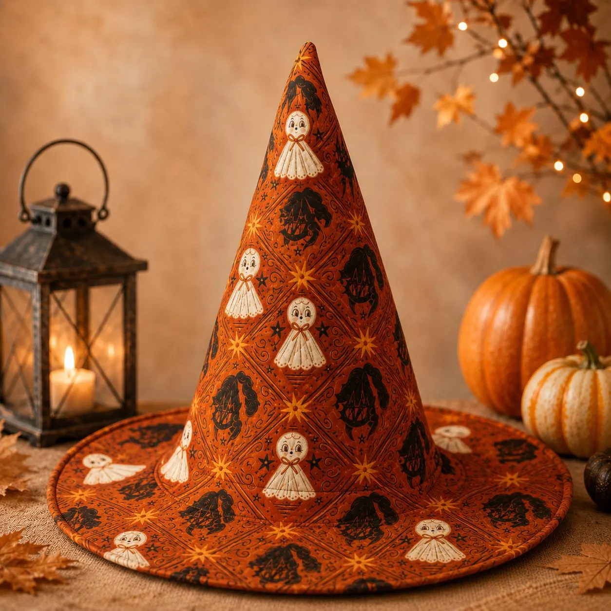 Vintage Quilted Witch Hat, Retro Patchwork Costume Accessory, Spooky Season Party Decoration Vintage Quilted Witch Hat, Retro Patchwork Costume Accessory, Spooky Season Party Decoration - Image 1