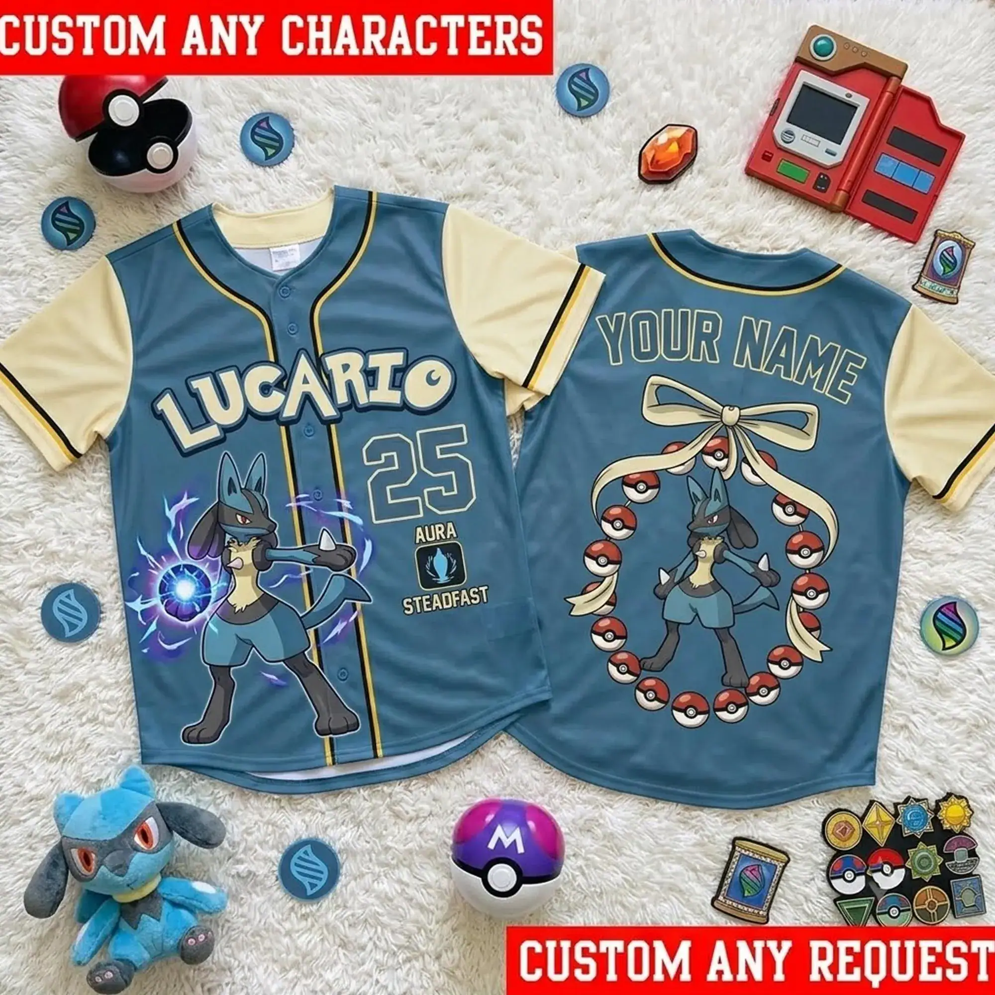 Personalized Lucario Baseball Jersey, Custom Poke Monster Baseball , Lucario Aura Jersey, Custom Name Number Gift, Family Matching Jersey
