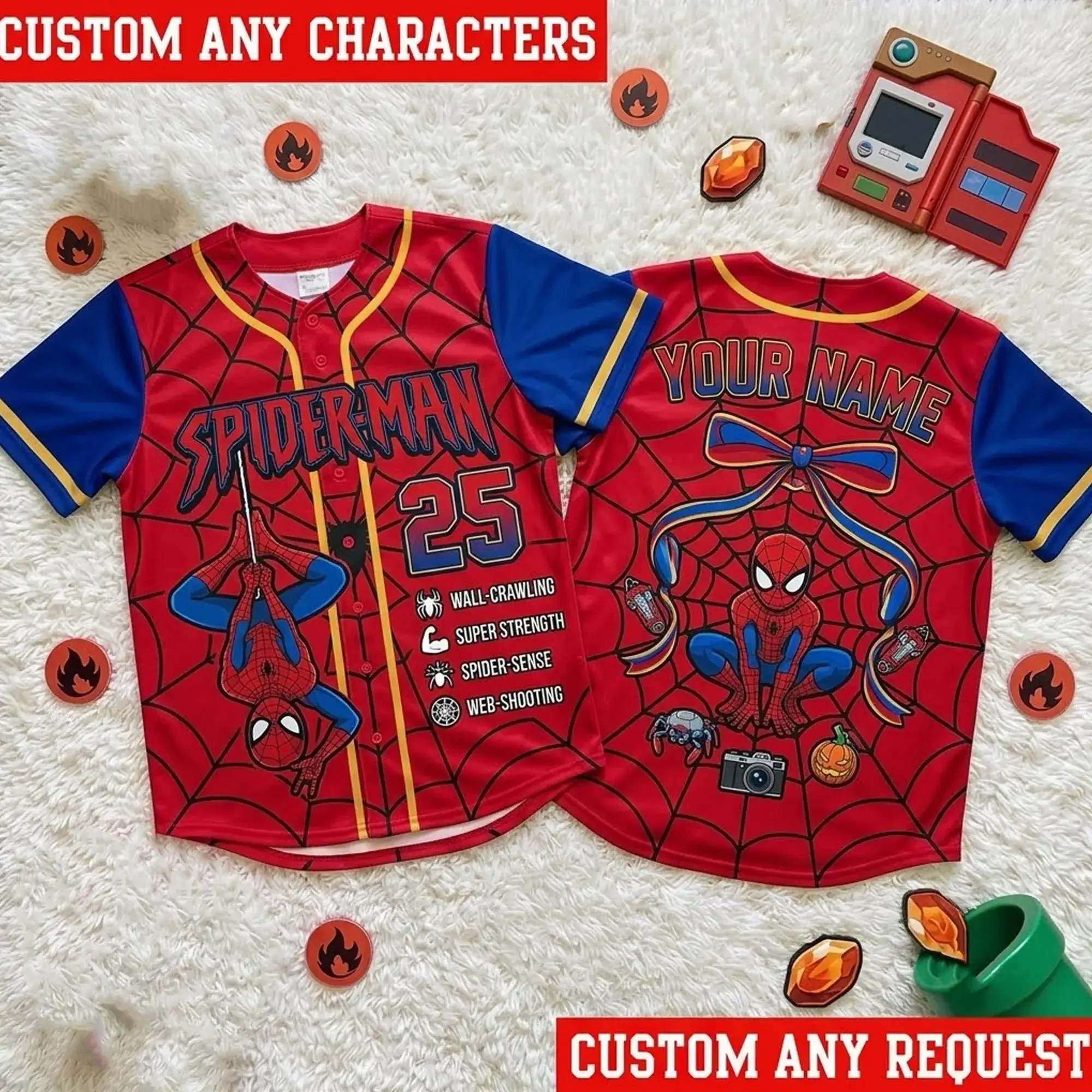 Personalized Spider-Man Baseball Jersey, Custom Superhero Baseball Shirt, Custom Name Number Jersey, Family Matching Hero Gift for Kids