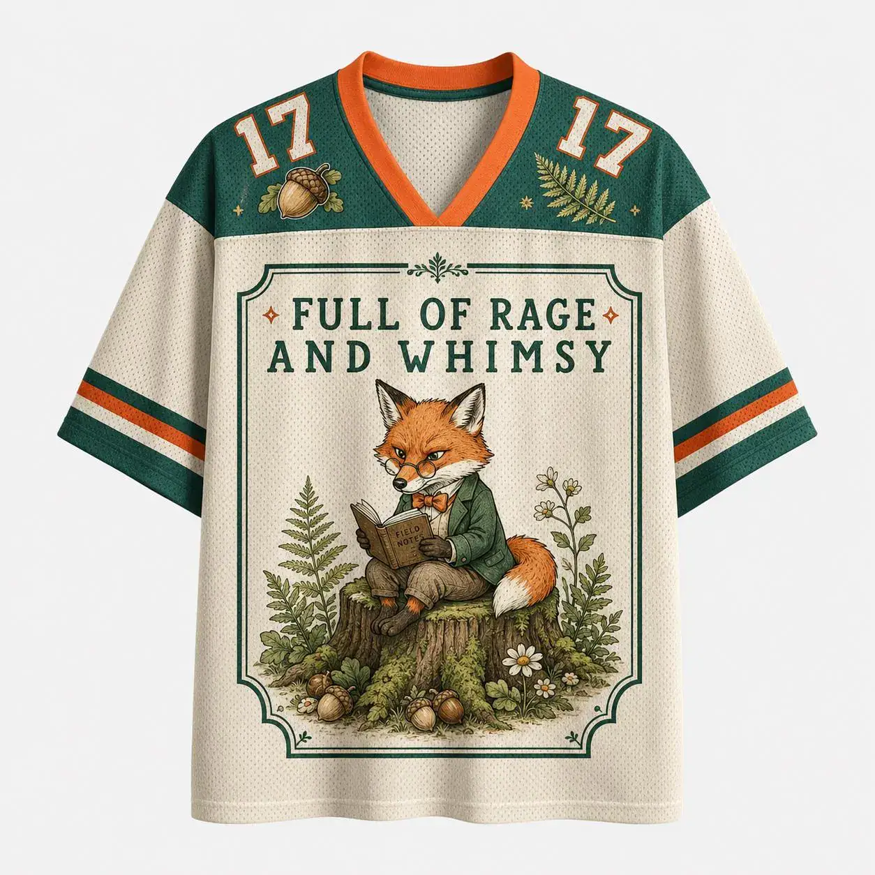 Fox Football Jersey, Cottagecore Aesthetic Shirt, Dark Academia Tee, Book Lover Gift, Whimsical Animal Top, Nature Lover Apparel