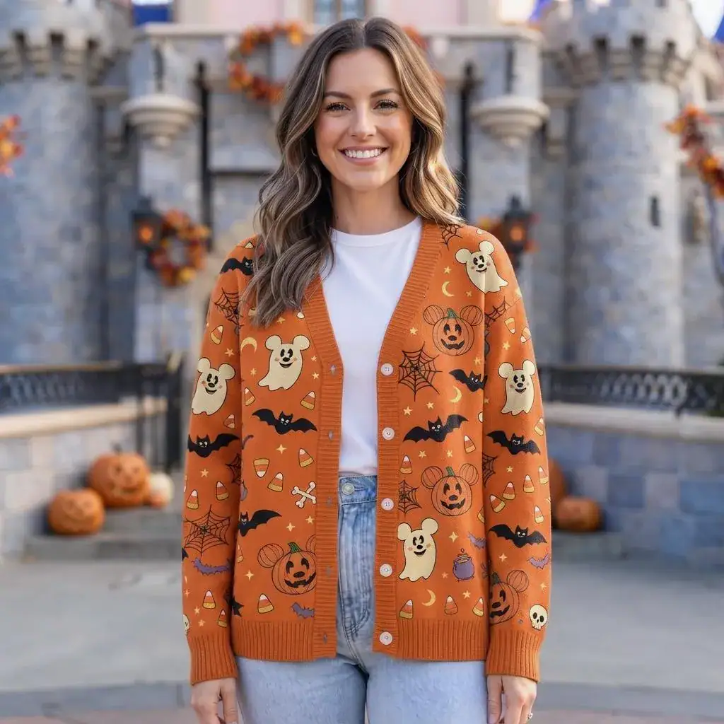 DN Halloween Cardigan, DN Mickey Ghost Pumpkin Sweater, DN Inspired Halloween Cardigan, Spooky Fall Outfit, Trick or Treat Gift - Image 2