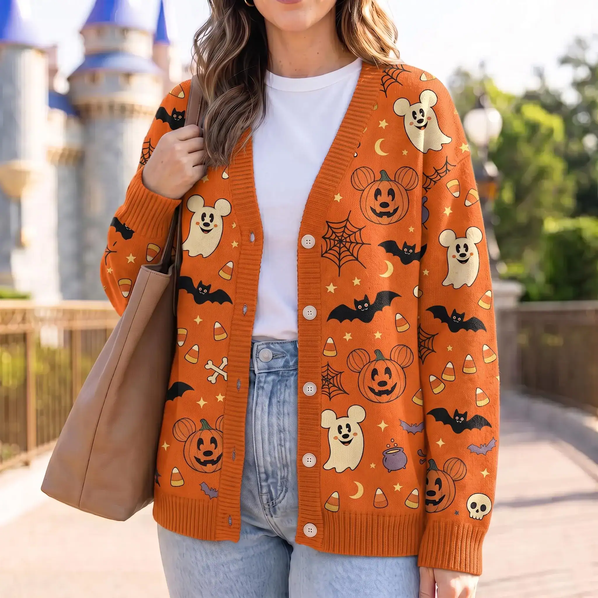 DN Halloween Cardigan, DN Mickey Ghost Pumpkin Sweater, DN Inspired Halloween Cardigan, Spooky Fall Outfit, Trick or Treat Gift