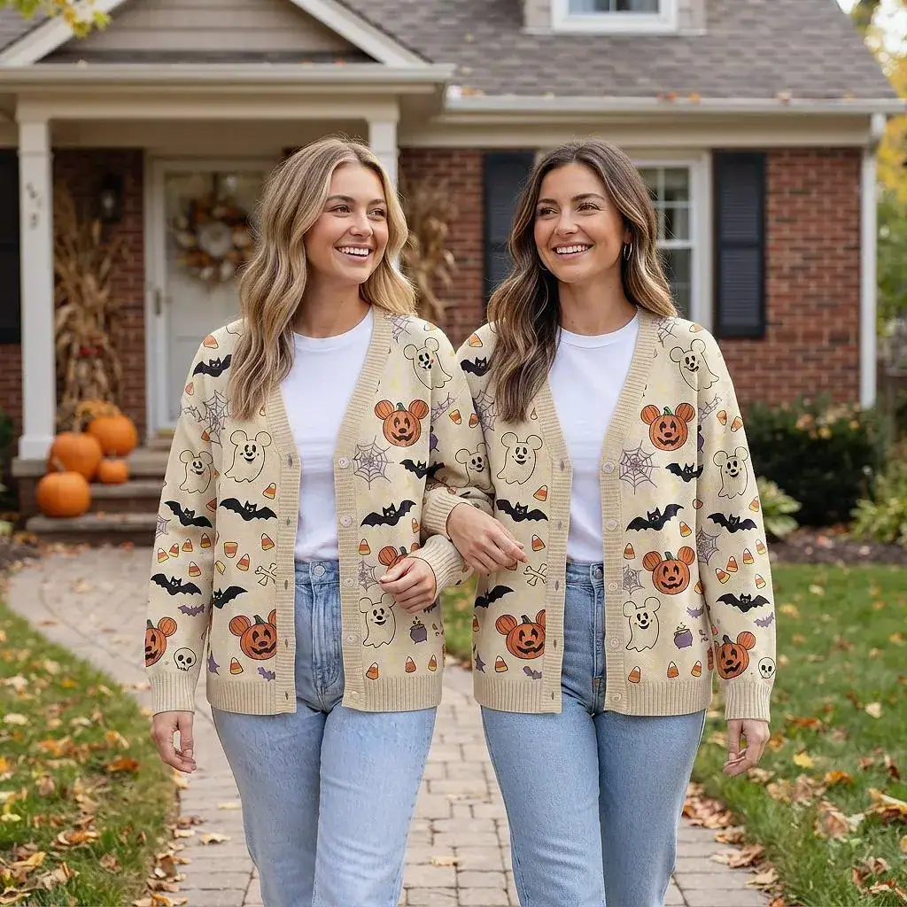 DN Halloween Cardigan, DN Mickey Ghost Pumpkin Sweater, DN Inspired Halloween Cardigan, Spooky Fall Outfit, Trick or Treat Gift - Image 7