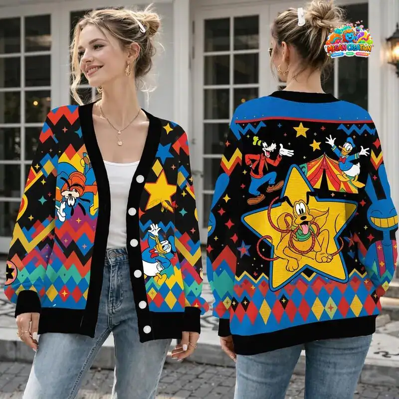 Pluto And Friends Cardigan, Minnie Donald Pluto Goofy Cardigan For Women, Cute Aesthetic Outfit, Gift For Her 02