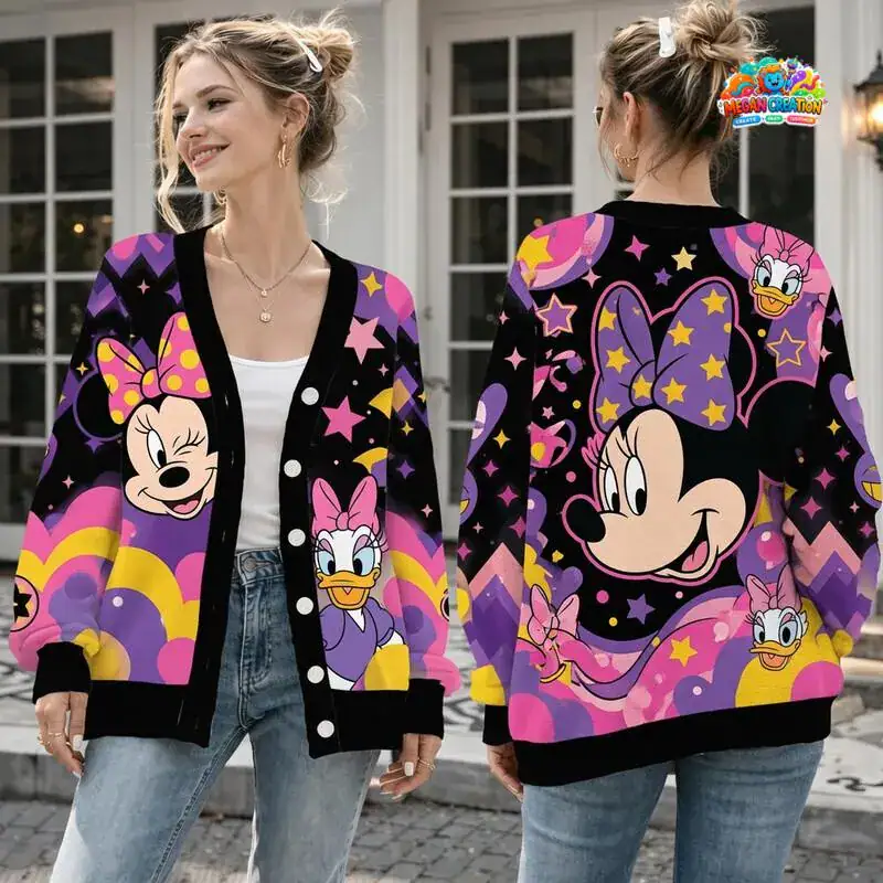 Minnie Cardigan,Minnie Knit Cardigan, Donald Pluto Goofy Sweater For Women, Cute Aesthetic Apparel, Gift For Her 04