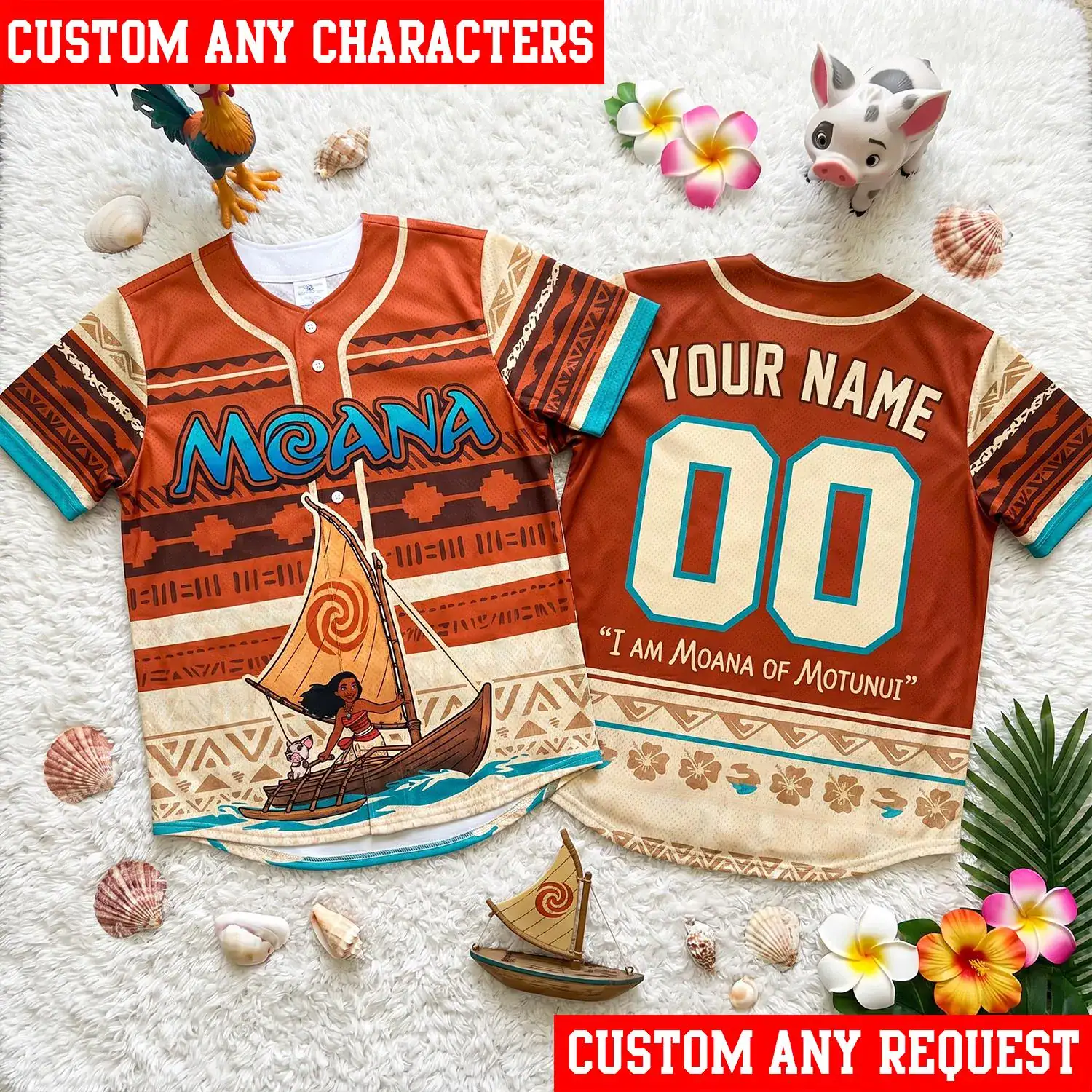 Moana Baseball Jersey, Personalized Moana Shirt, Custom Name Princess Jersey, Family Matching Vacation Shirt, Birthday Gift