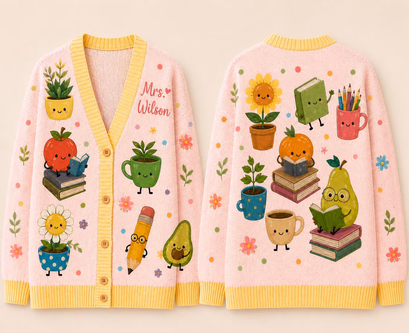 Custom Mrs Name Storybook Teacher Cardigan, Personalized Reading Knit Sweater, Children's Book Apparel, Librarian Gift, Classroom Outfit