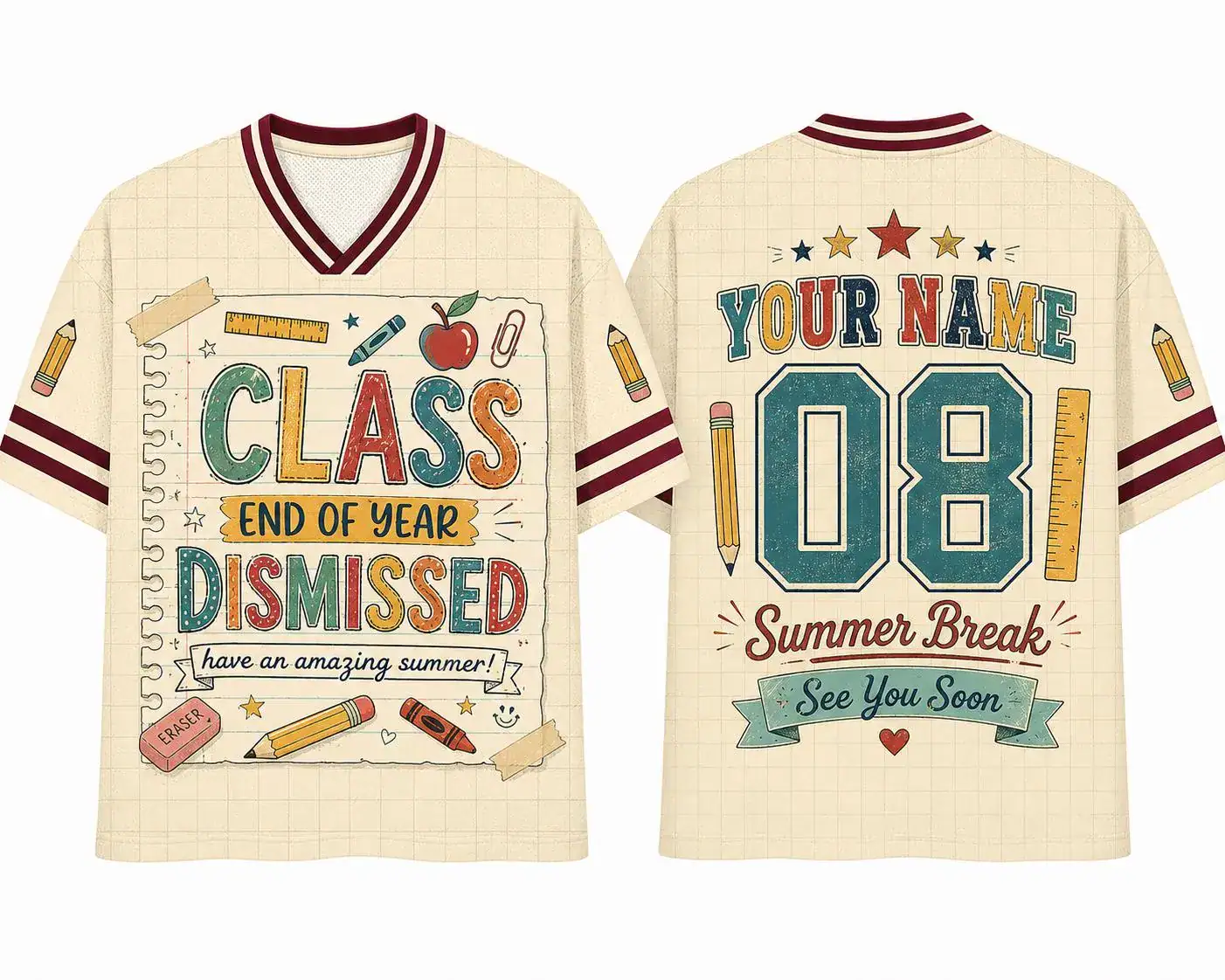 Personalized End of Year Teacher Football Jersey Custom Name Number Shirt Summer Break Retro School Supplies Gift For Teacher