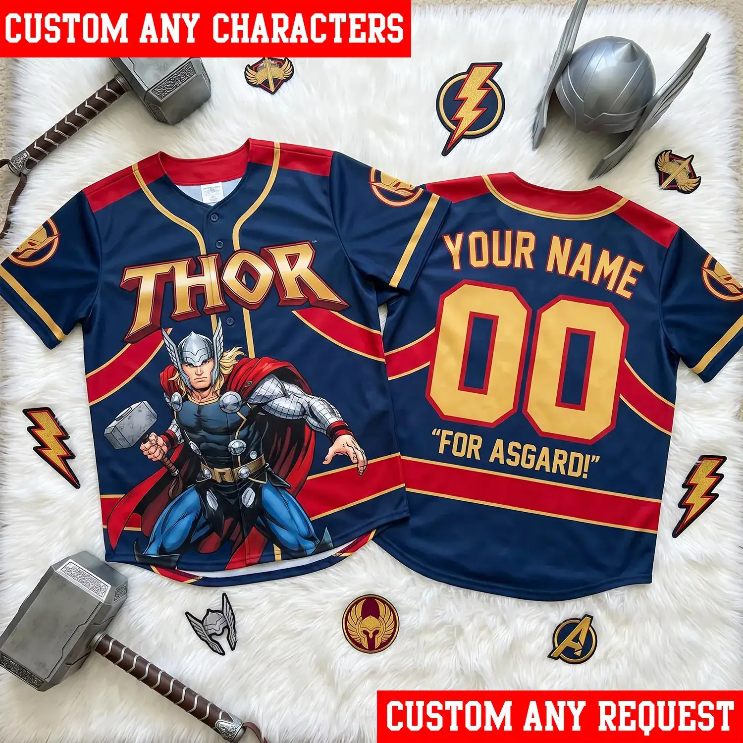 Thor Baseball Jersey, Personalized Super Hero Jersey, Custom Name Hero Shirt, Thunder God Jersey, Family Matching Gift for Fans