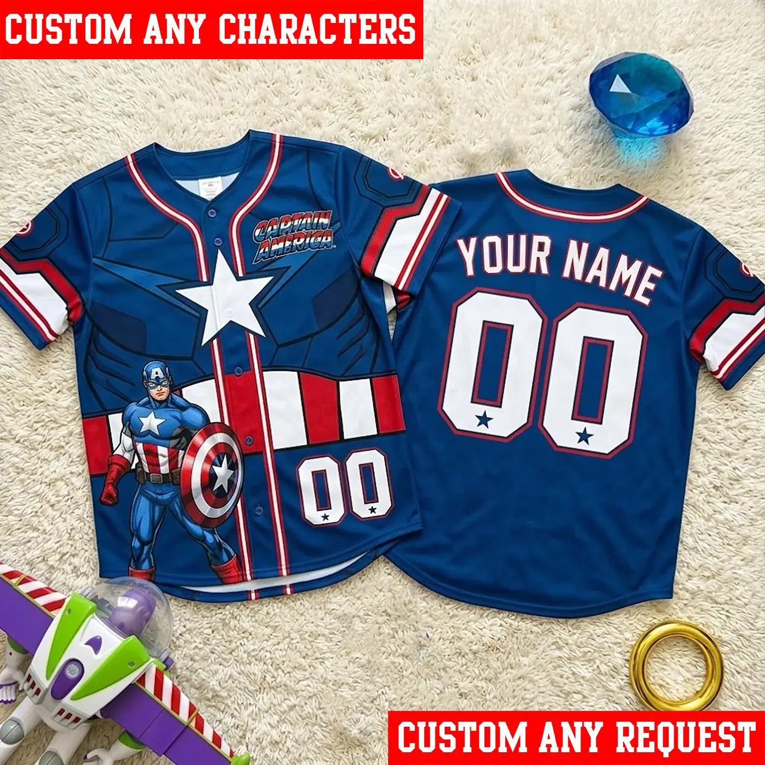 Captain America Baseball Jersey, Personalized Super Hero Shirt, Custom Name Hero Jersey, Family Matching Gift, Comic Fan Jersey