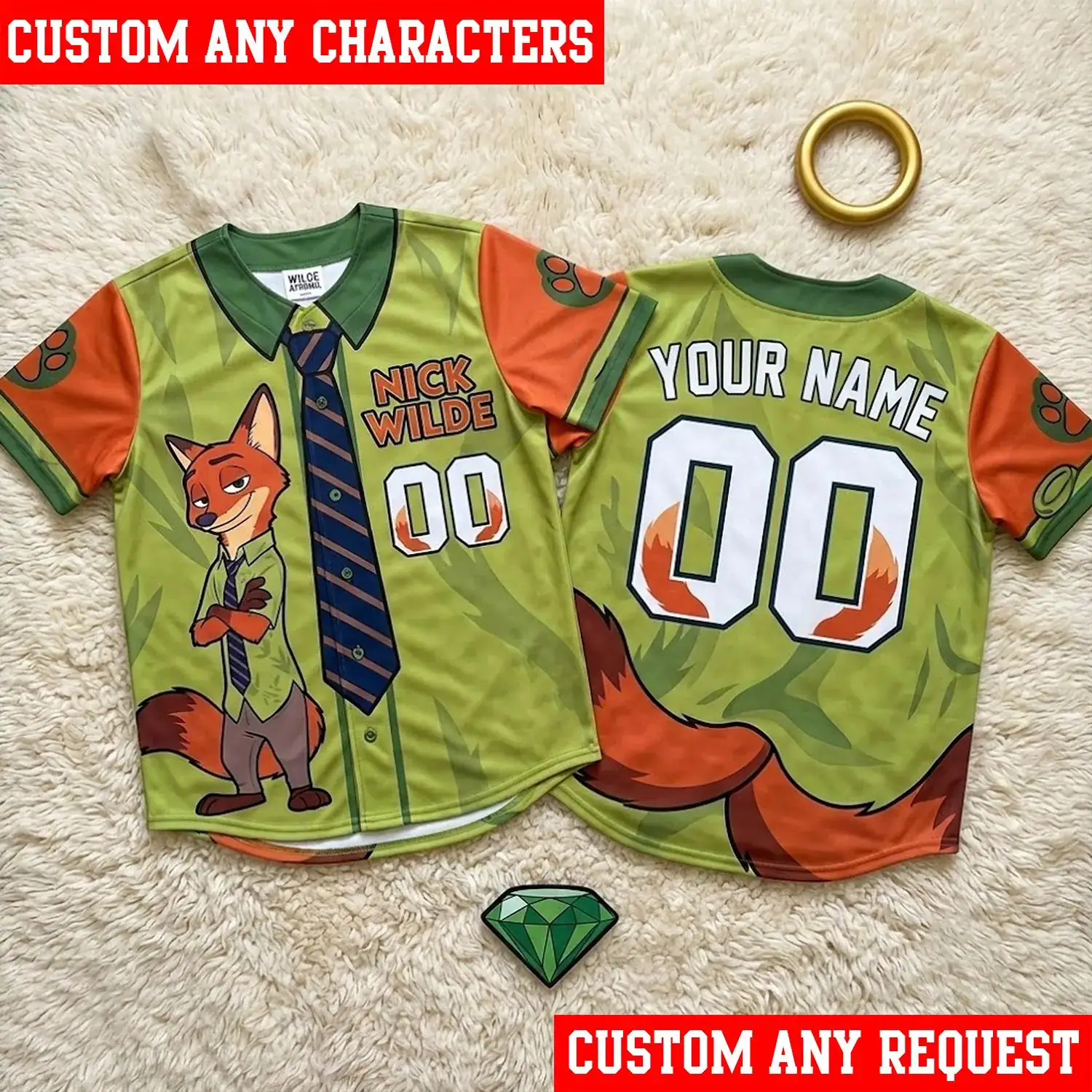 Nick Wilde Baseball Jersey, Personalized Zootopia Jersey, Custom Name Fox Jersey, Family Matching DN-Inspired Gift for Kids Fans