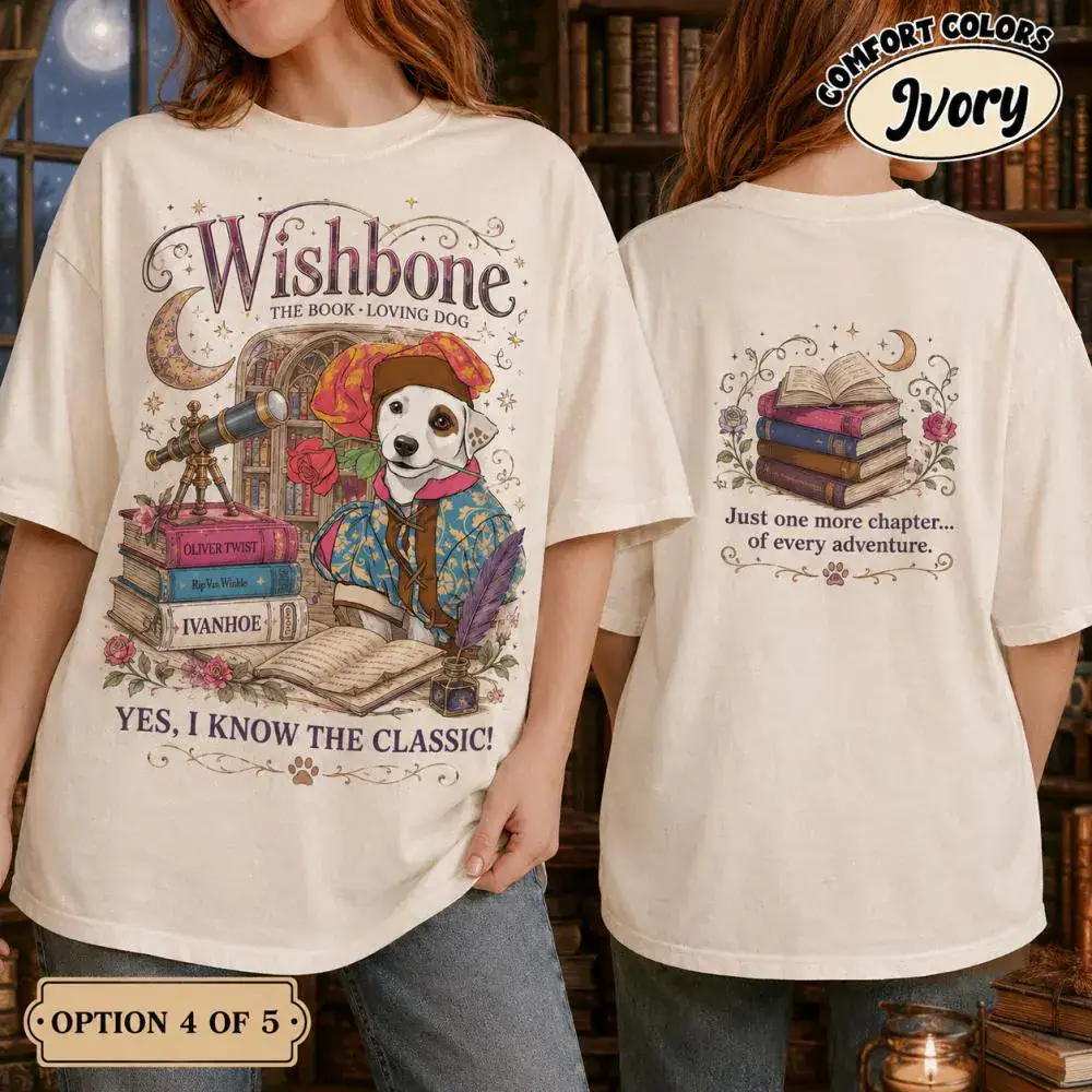 Wishbone Dog Tee, Vintage Literary Society Tee, Literary Dog Shirt Book Lover Shirt, 90s Nostalgia Tee, Teacher Gift, Bookish Reader Gift