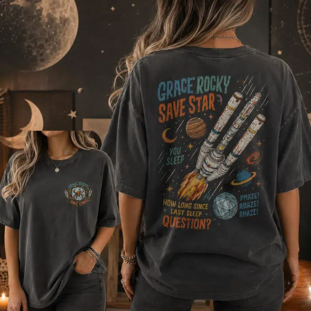 Comfort Color Shirt, Grace Rocky Save Stars Tshirt, Sci-Fi Fan Graphic Tee, Gift for Book Lovers, Retro Sci Fi Alien Book Lover Graphic Tee