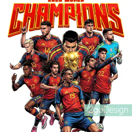 Football Player T-Shirt Design: Spain World Champions Comic Image Shirt - Image 2