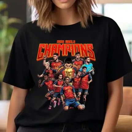 Football Player T-Shirt Design: Spain World Champions Comic Image Shirt