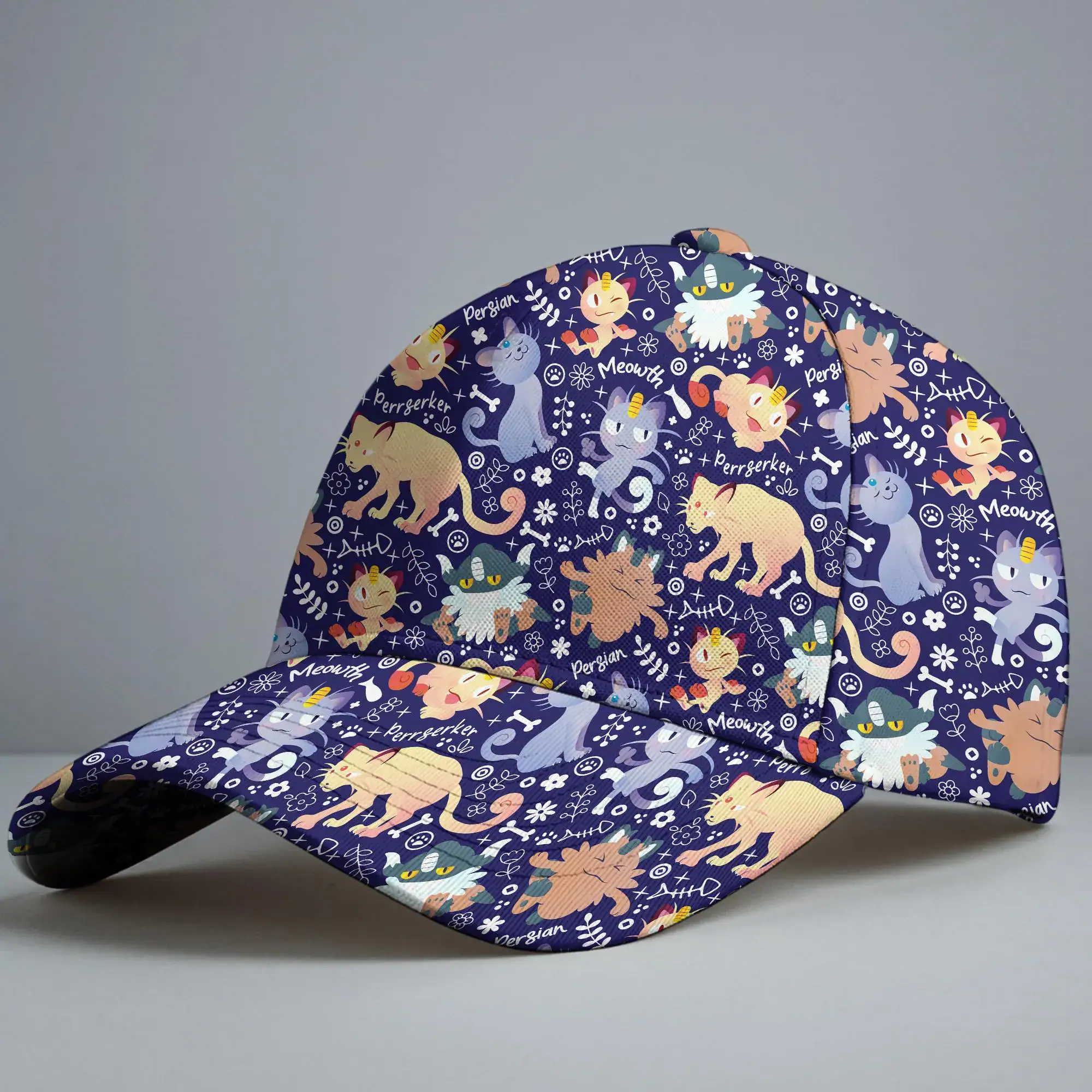 Meowth Persian Baseball Cap Cute Cat Pattern Kawaii Funny Pet Dad Cap Summer Adjustable Hat Meowth Hat Gifts