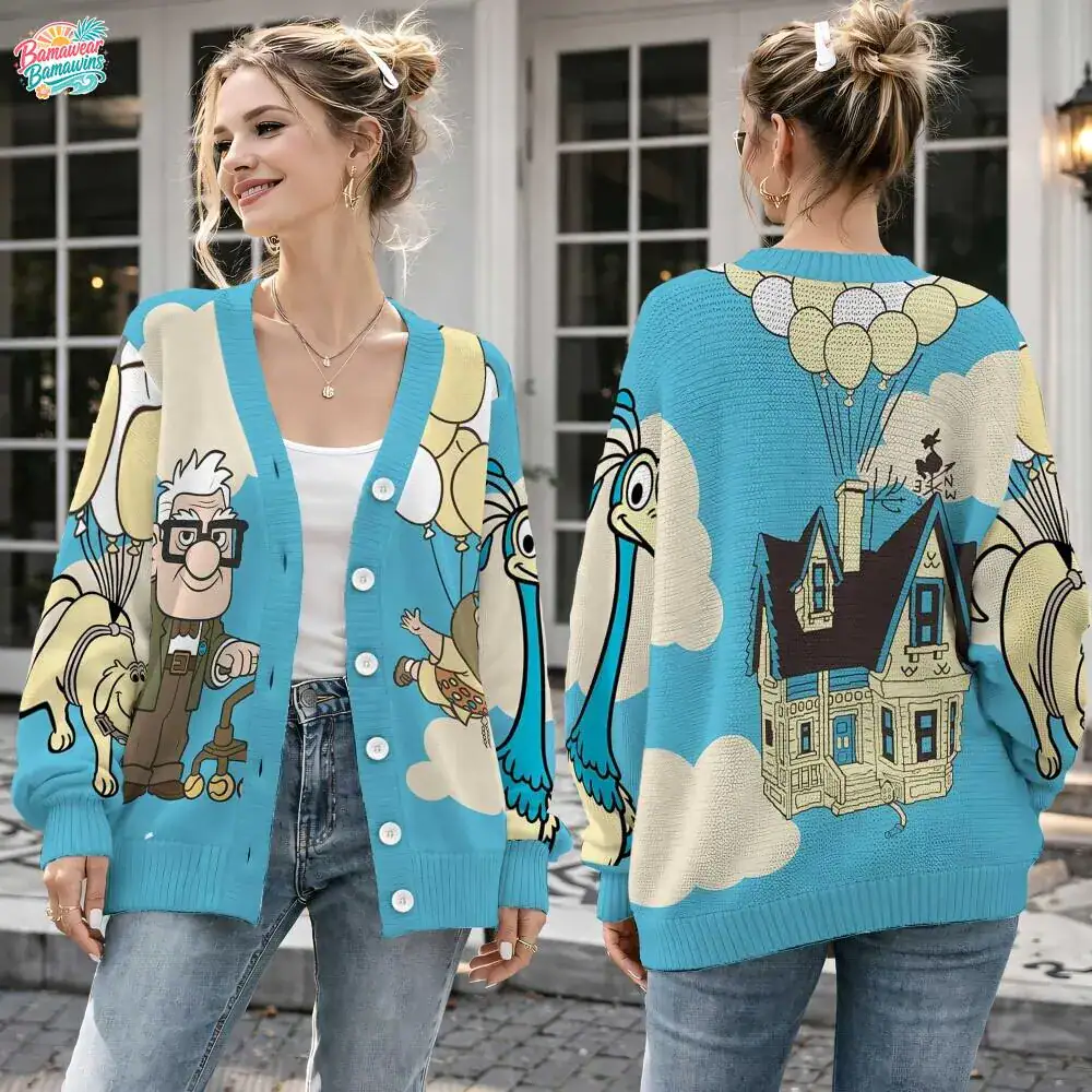 DNland Up Movie Cardigan, Carl And Russell cardigan, Adventure Is Out There Knit Top, House With Balloons Cardigan, Gift For Her