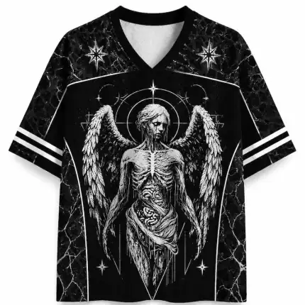 Gothic Angel Jersey – Dark Skeleton Wing Graphic Streetwear Shirt