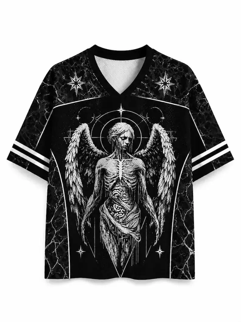 Gothic Angel Jersey – Dark Skeleton Wing Graphic Streetwear Shirt Gothic Angel Jersey – Dark Skeleton Wing Graphic Streetwear Shirt - Image 1