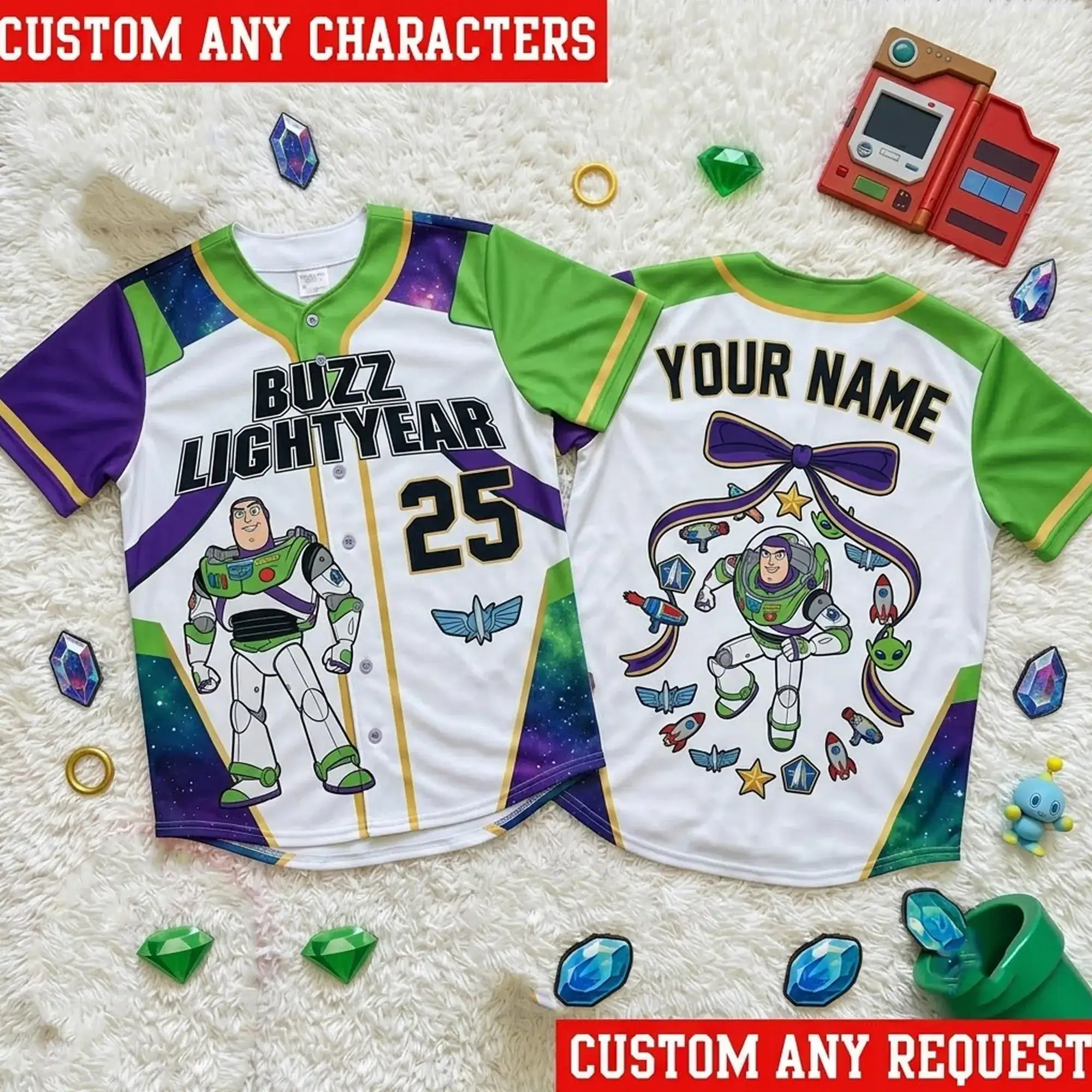 Personalized Buzz Lightyear Baseball Jersey, Custom Toy Story Baseball, Buzz Lightyear Bow , Space Ranger Birthday Gift, Family Matching