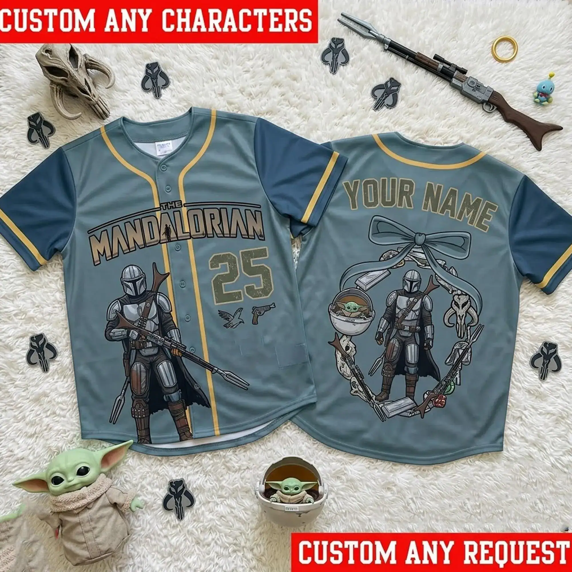 Personalized Mandalorian Baseball Jersey, Custom Sci-Fi Warrior Baseball, Custom Name Number Jersey, Family Matching Space Adventure Gift