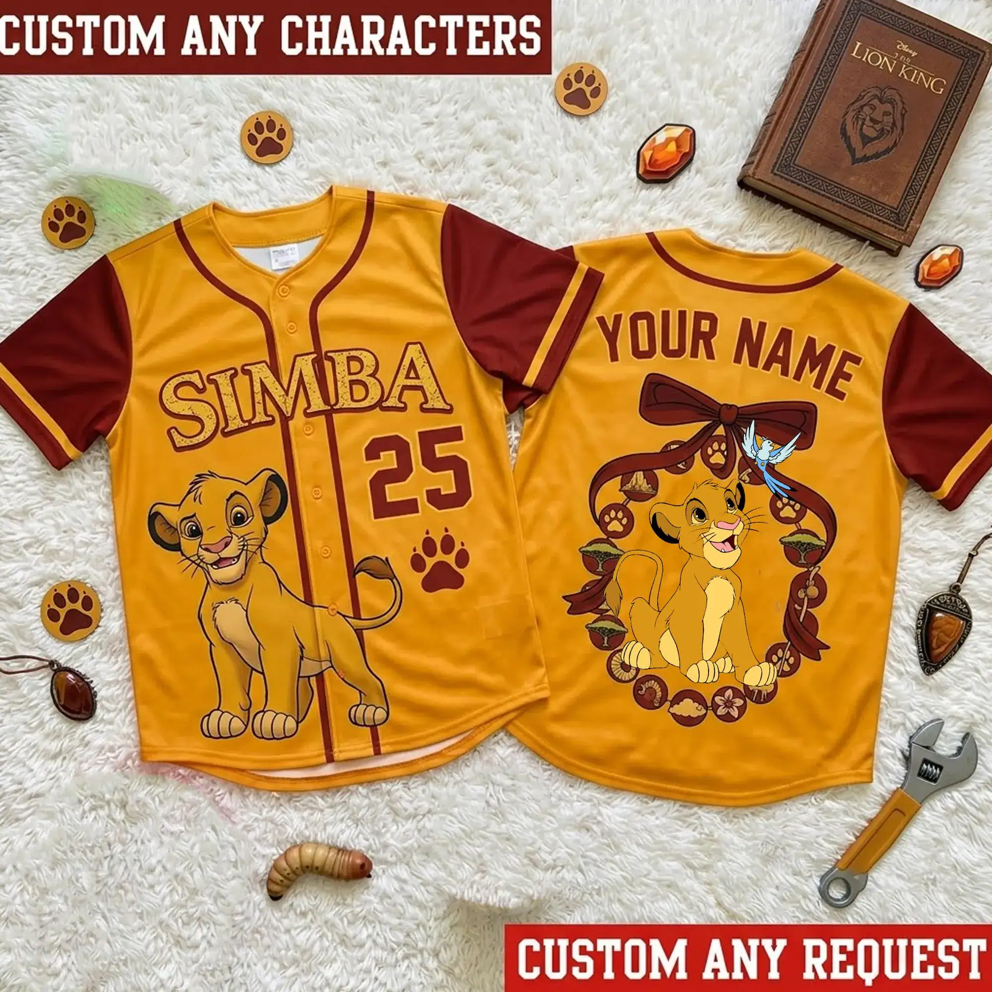 Personalized Simba Baseball Jersey, Custom Lion the King Baseball Shirt, Custom Name Number Jersey, Safari Family Matching Gift for Kids