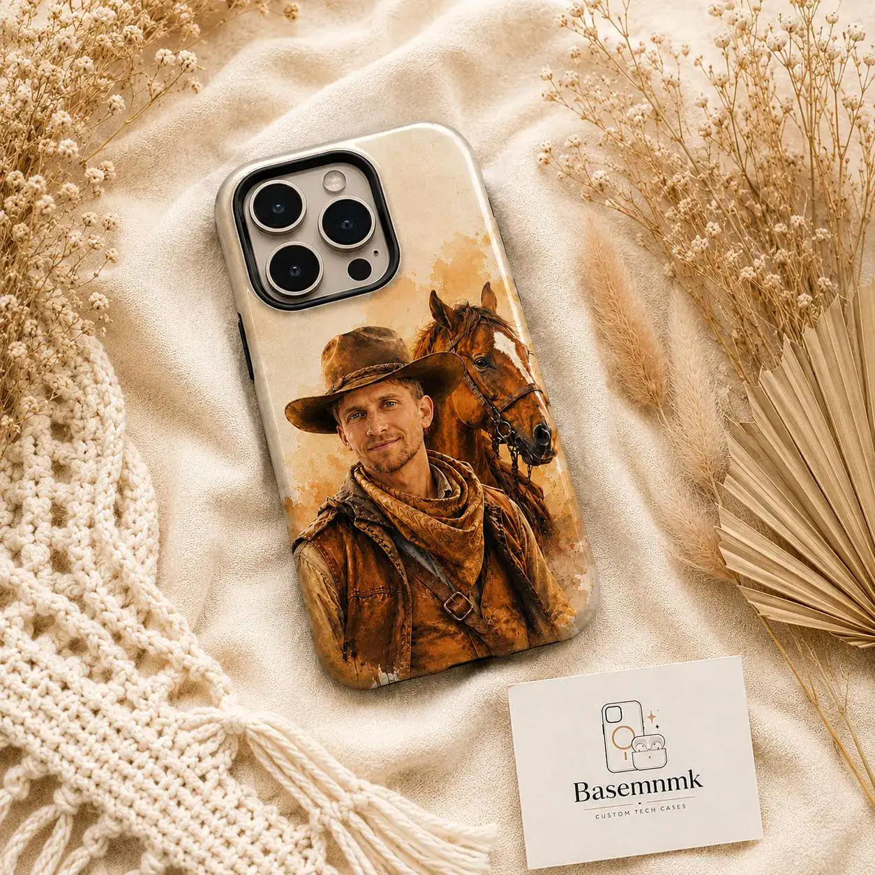 Custom Photo Cowboy iPhone Case, Personalized Western Portrait - Image 4