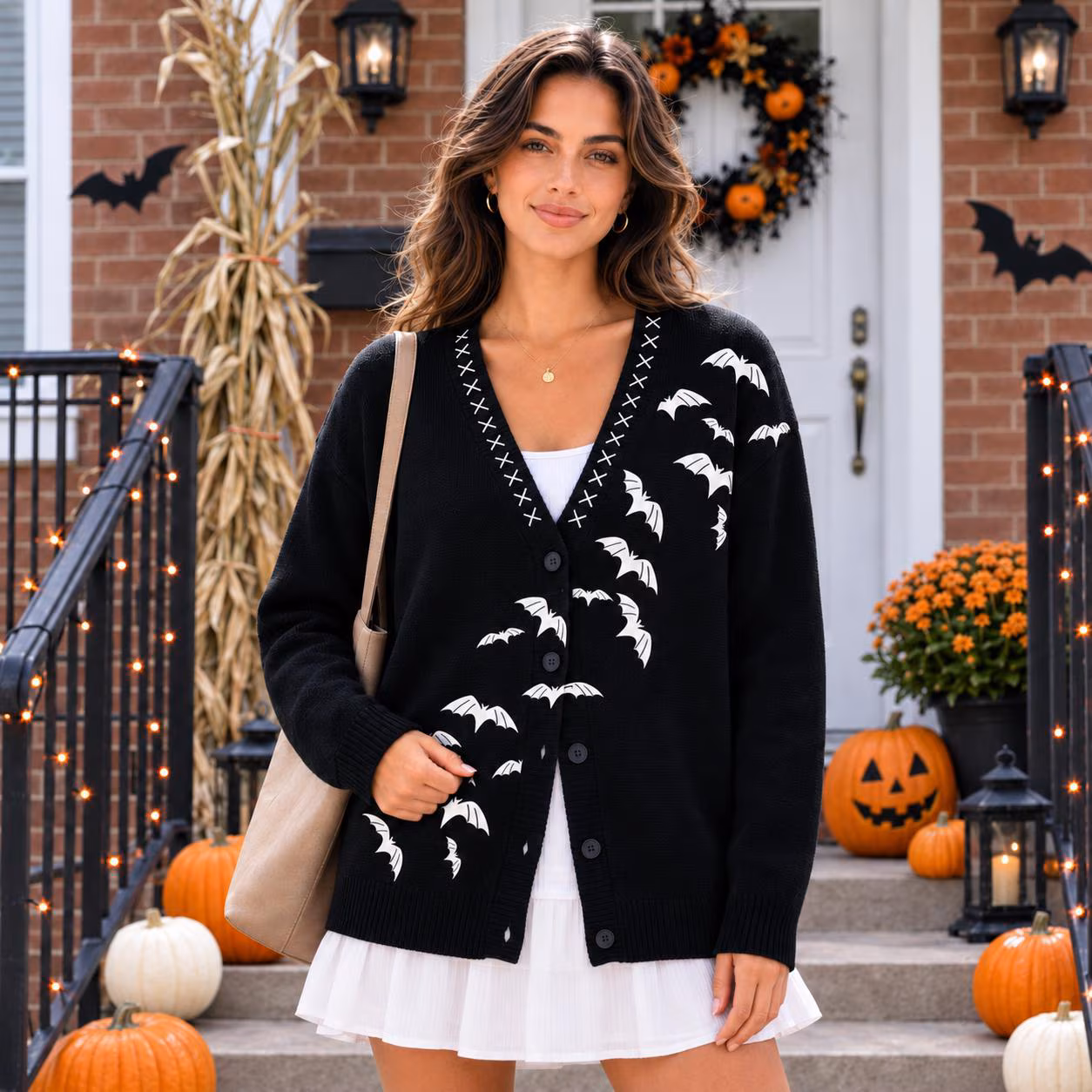 Vintage Haunted House Cardigan, DN Halloween Print Sweater, DN Halloween Trip Shirt, Halloween Outfits, DN Spooky Season Shirt - Image 2