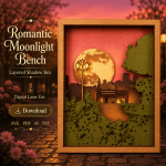 Couple SVG 3D Layered Laser Cut File, Romantic Park Bench Moon, Glowforge Multilayer