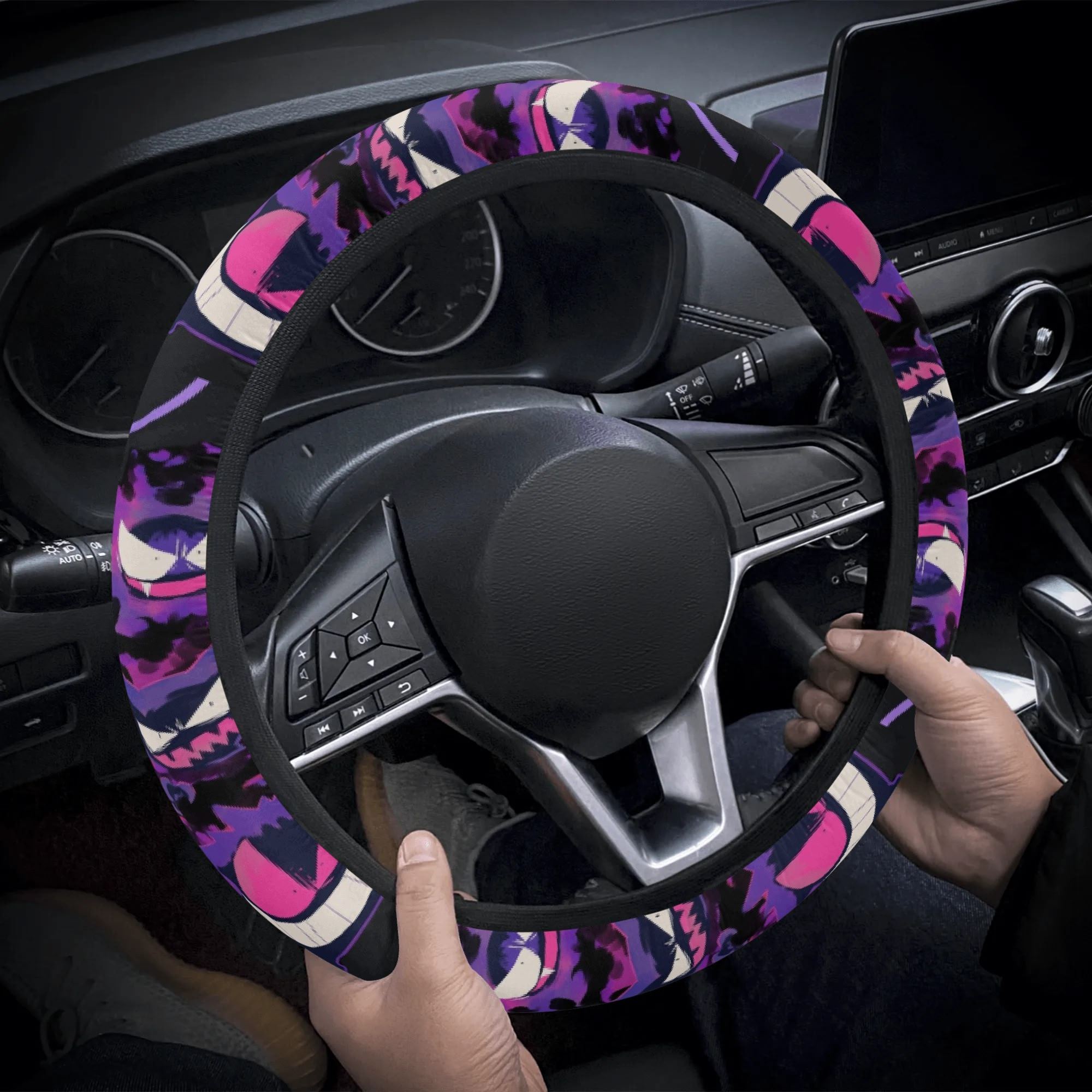 Gengar Evolution Trio Steering Wheel Cover Gastly Haunter Gengar Anime Car Accessory Dark Type PKM Gift for Fans Non-Slip Universal