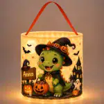 Custom Name Baby Dinosaur Halloween Candy Basket with LED Light Treat Bag Kids