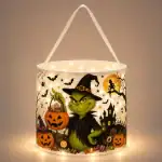 Green Monster LED Halloween Candy Basket Pumpkin Treat Bag For Kids