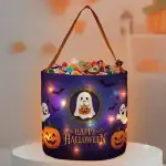 Cute Ghost Halloween Lighted Candy Basket Pumpkin Candy Holder Gift Bag For Kids