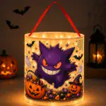 Cute Gengar Halloween Candy Basket with LED Light Treat Bag For Kids Anime Desig