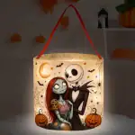 Jack and Sally Glowing Halloween Candy Basket with LED Light Treat Bag Nightmare