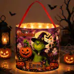 Personalized Cute Halloween Monster Candy Basket with LED Light Pumpkin Bag