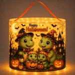 Cute Family Dinosaur LED Trick or Treat Basket Personalized Halloween Candy Bag