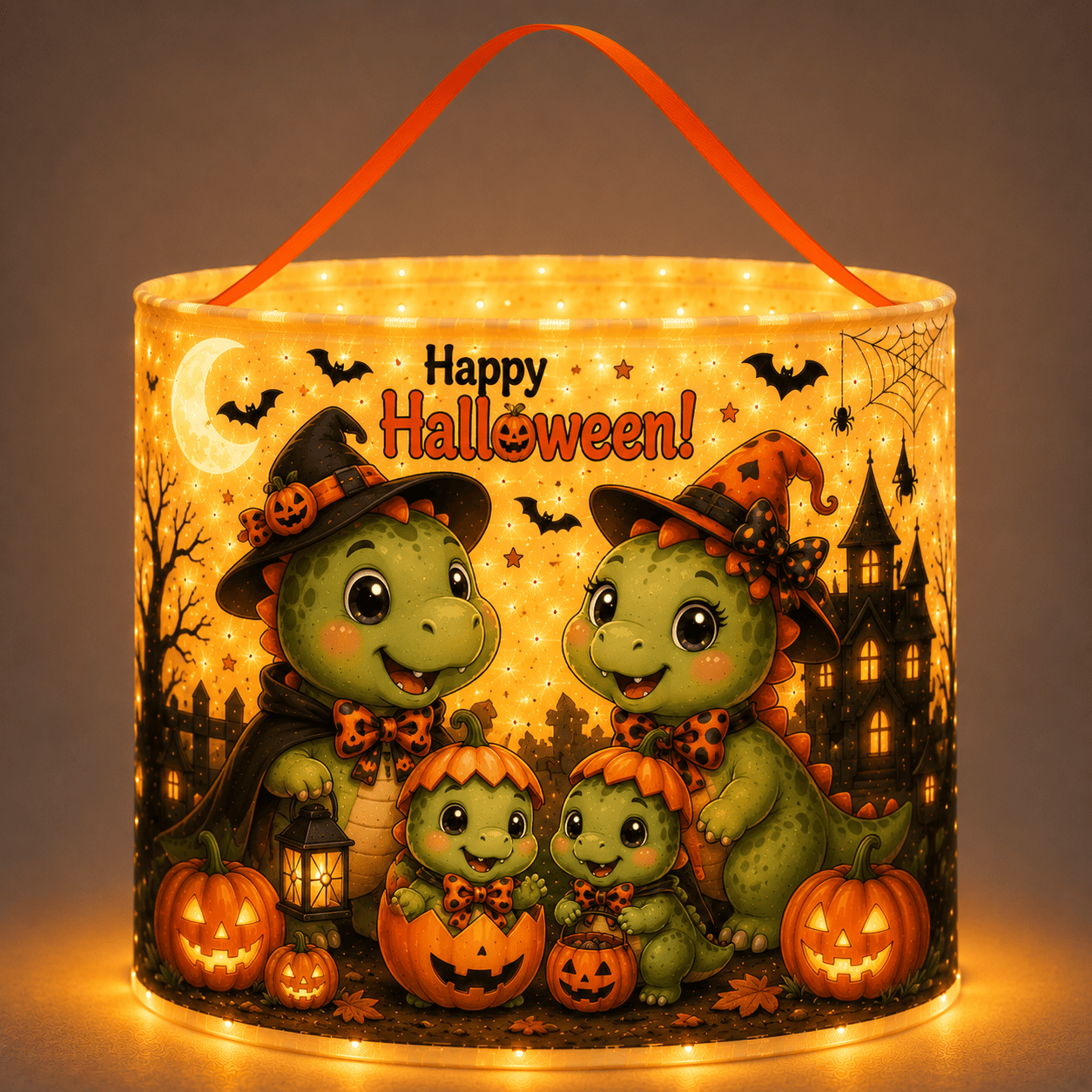 Cute Family Dinosaur LED Trick or Treat Basket Personalized Halloween Candy Bag 1 Cute Family Dinosaur LED Trick or Treat Basket Personalized Halloween Candy Bag - Image 1