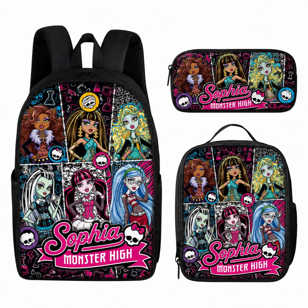 Custom Name Monster-High Set, Lunch Bag, Pencil Caseil Case, Backpack Gift Kids Y2KDoll