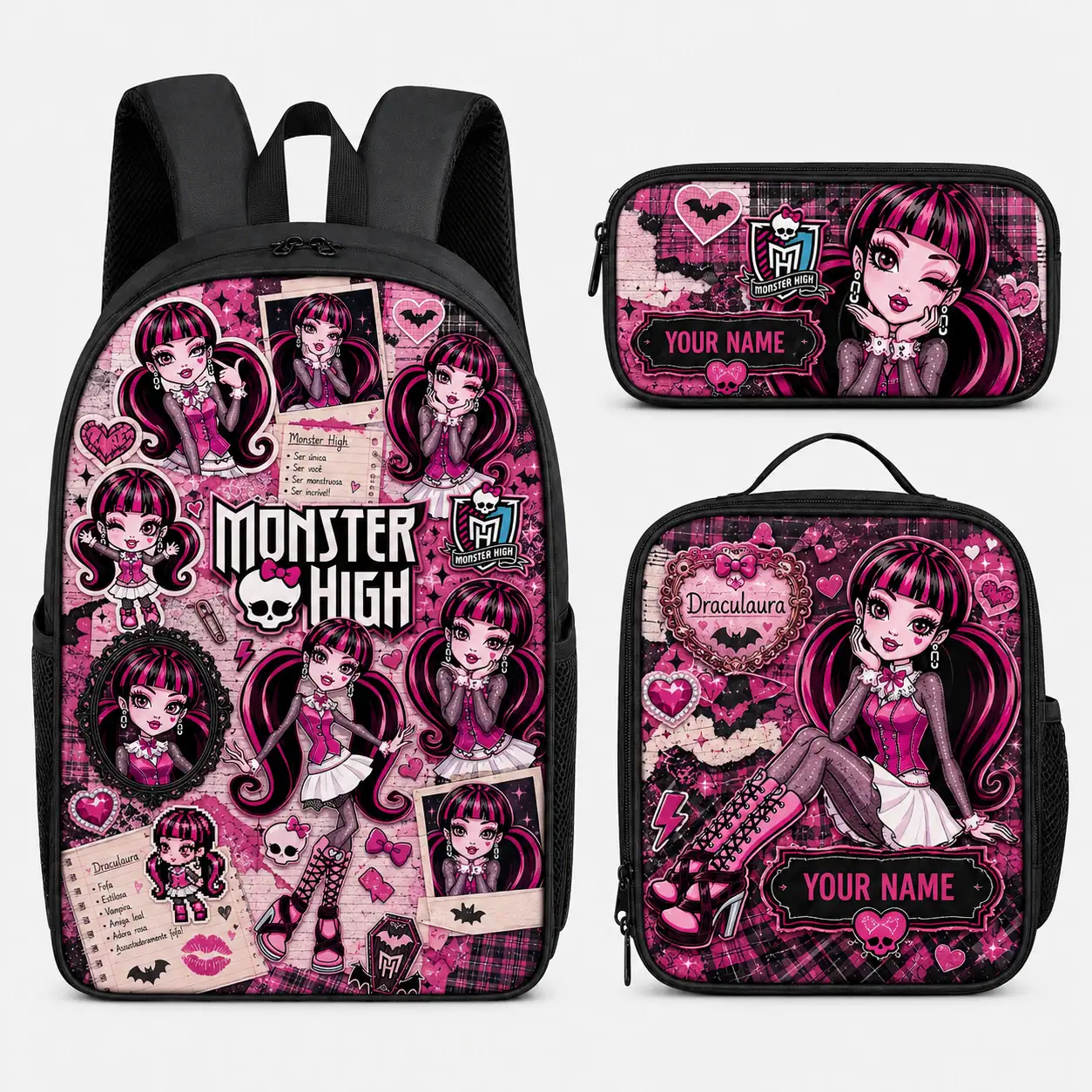 Custom Name Monster-High Set, Lunch Bag, Pencil Caseil Case, Backpack Gift Kids Y2KDoll
