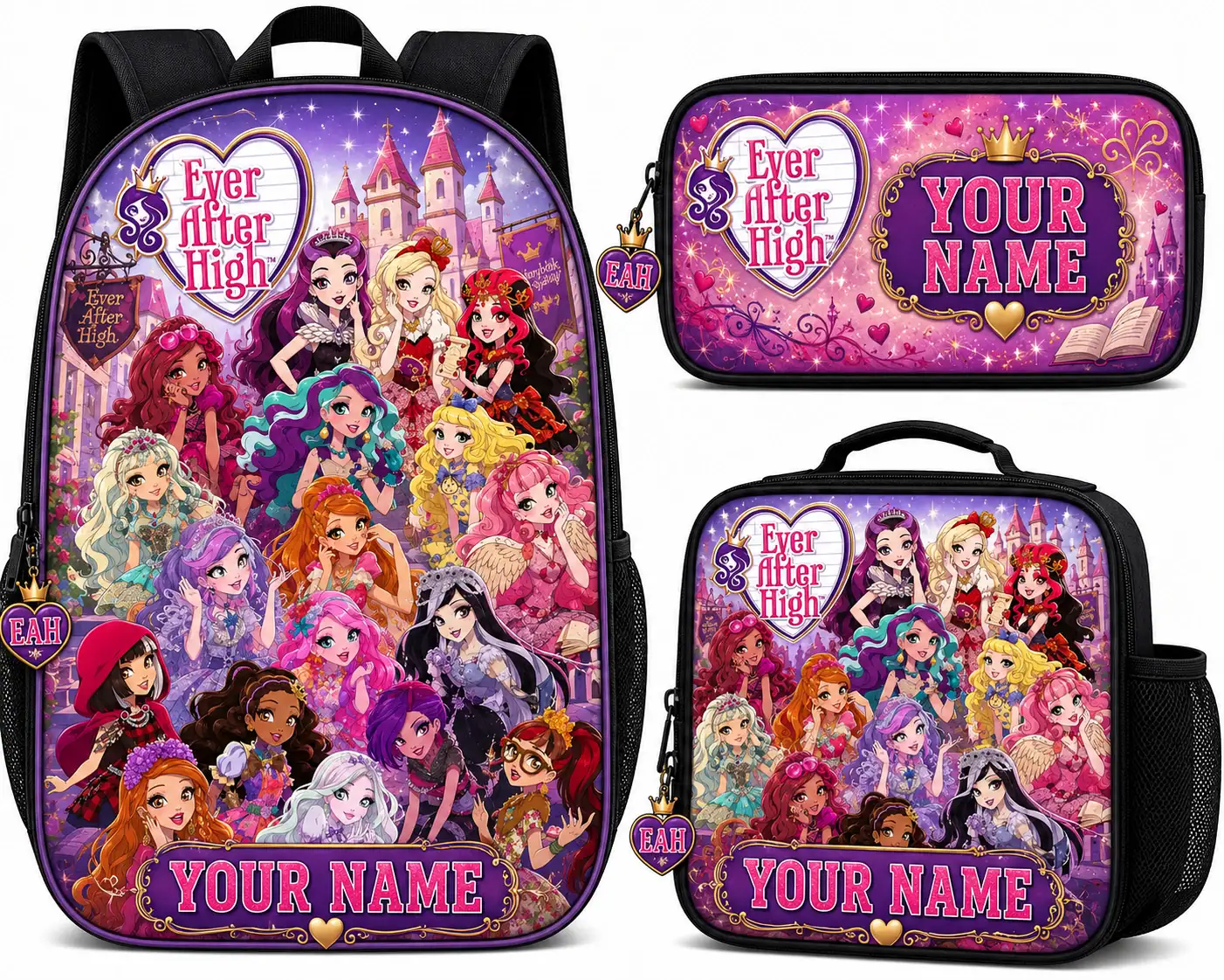 Personalized Ever After High Backpack Set, Custom Name School Bag, Lunch Bag & Pencil Case