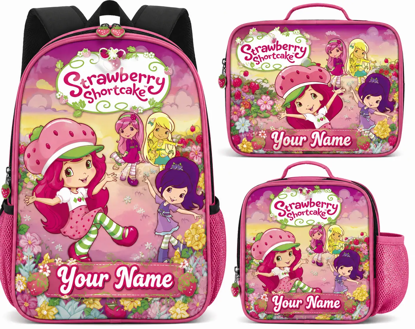 Personalized Strawberry Short Cake Theme Bag Backpack set of three Cartoon Iconi