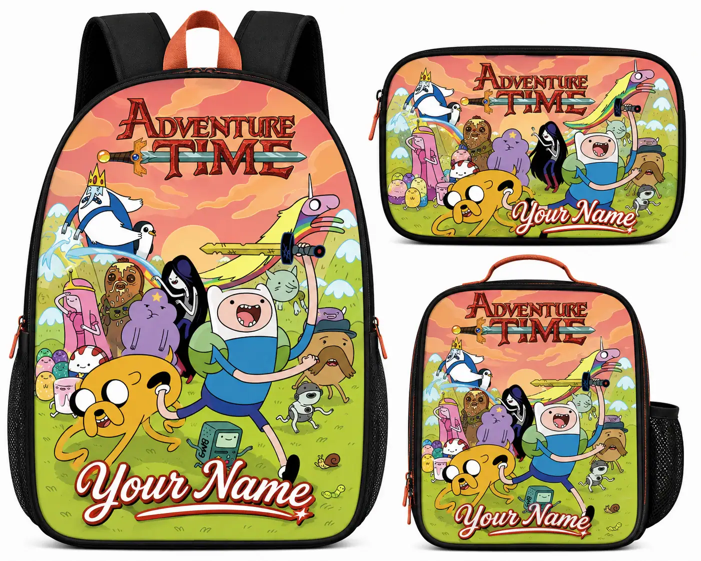 Personalized Adventure Time Backpack Set, Custom Name School Bag, Lunch Bag & Pencil Case Personalized Adventure Time Backpack Set, Custom Name School Bag, Lunch Bag & Pencil Case - Image 1