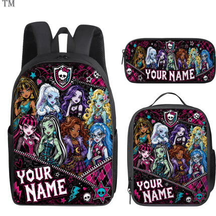 Personalized Monster High Backpack Set, Custom Name School Bag, Lunch Bag & Penc