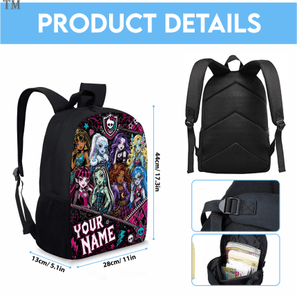 Personalized Monster High Backpack Set, Custom Name School Bag, Lunch Bag & Penc - Image 2