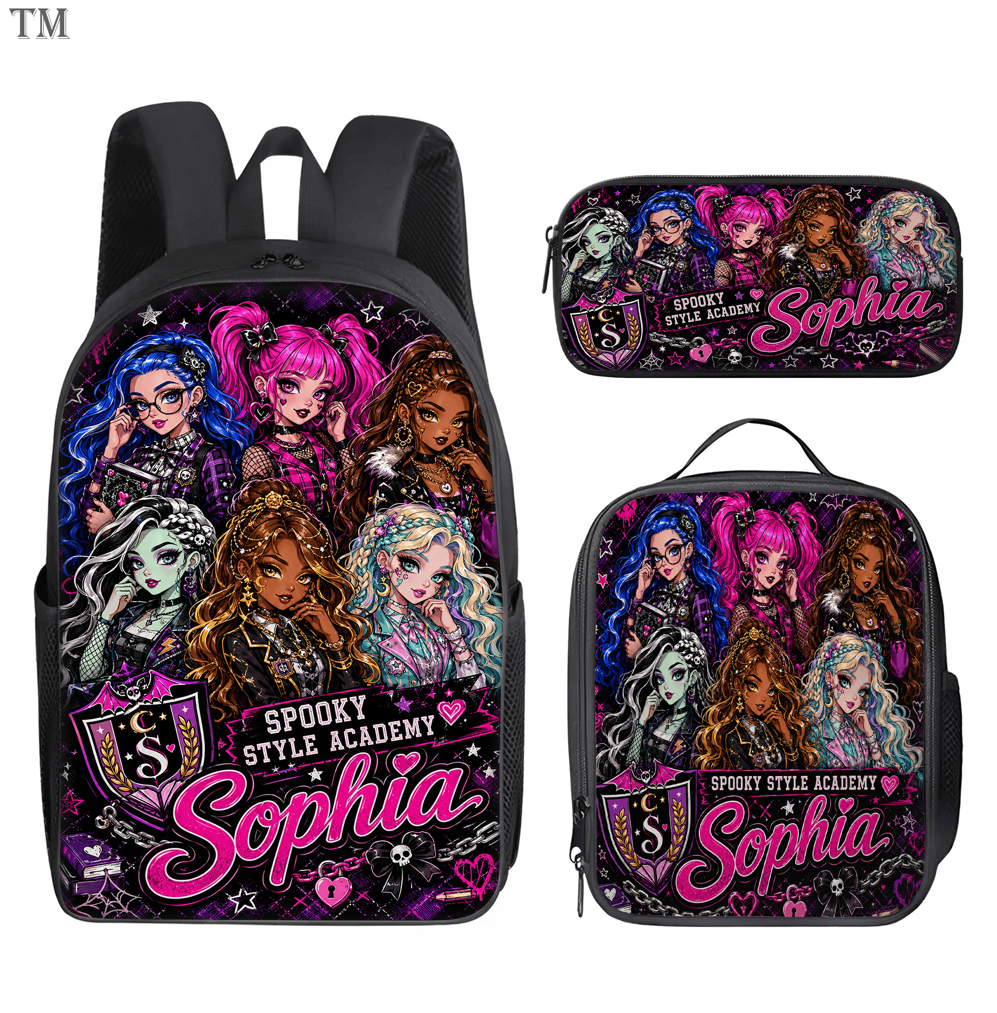 Personalized Monster High Backpack Set, Custom Name School Bag, Lunch Bag & Pencil case