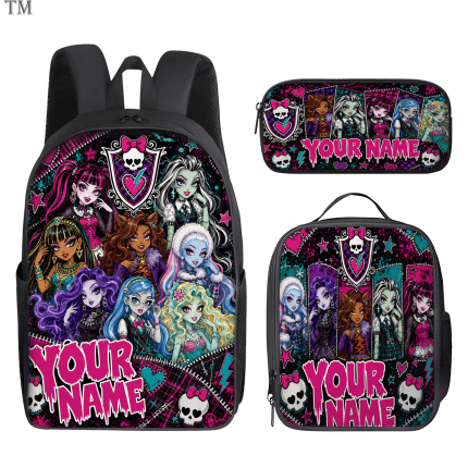 Personalized Monster High Backpack Set, Custom Name School Bag, Lunch Bag & Pencil case