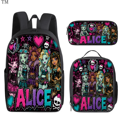 Personalized Monster High Backpack Set, Custom Name School Bag, Lunch Bag & Pencil case